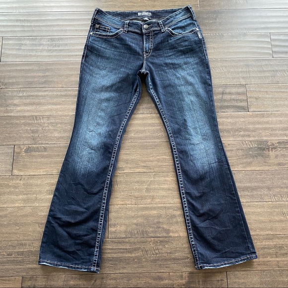 Silver Suki Surplus Bootcut Jeans Dark wash Thick Stitch Womens Plus Sz 16 x 34